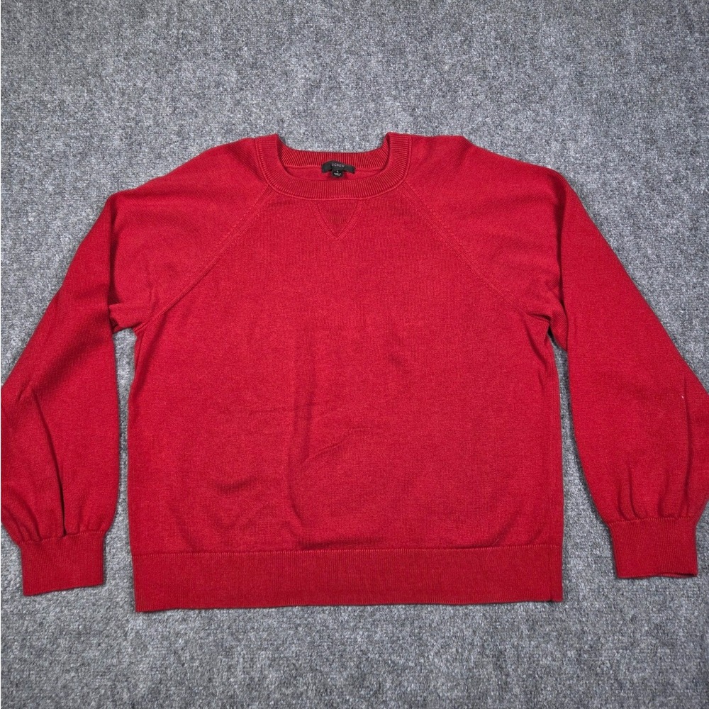 J.Crew Sweater Womens Large Red Cotton Cashmere Raglan Crewneck Re-Imagined